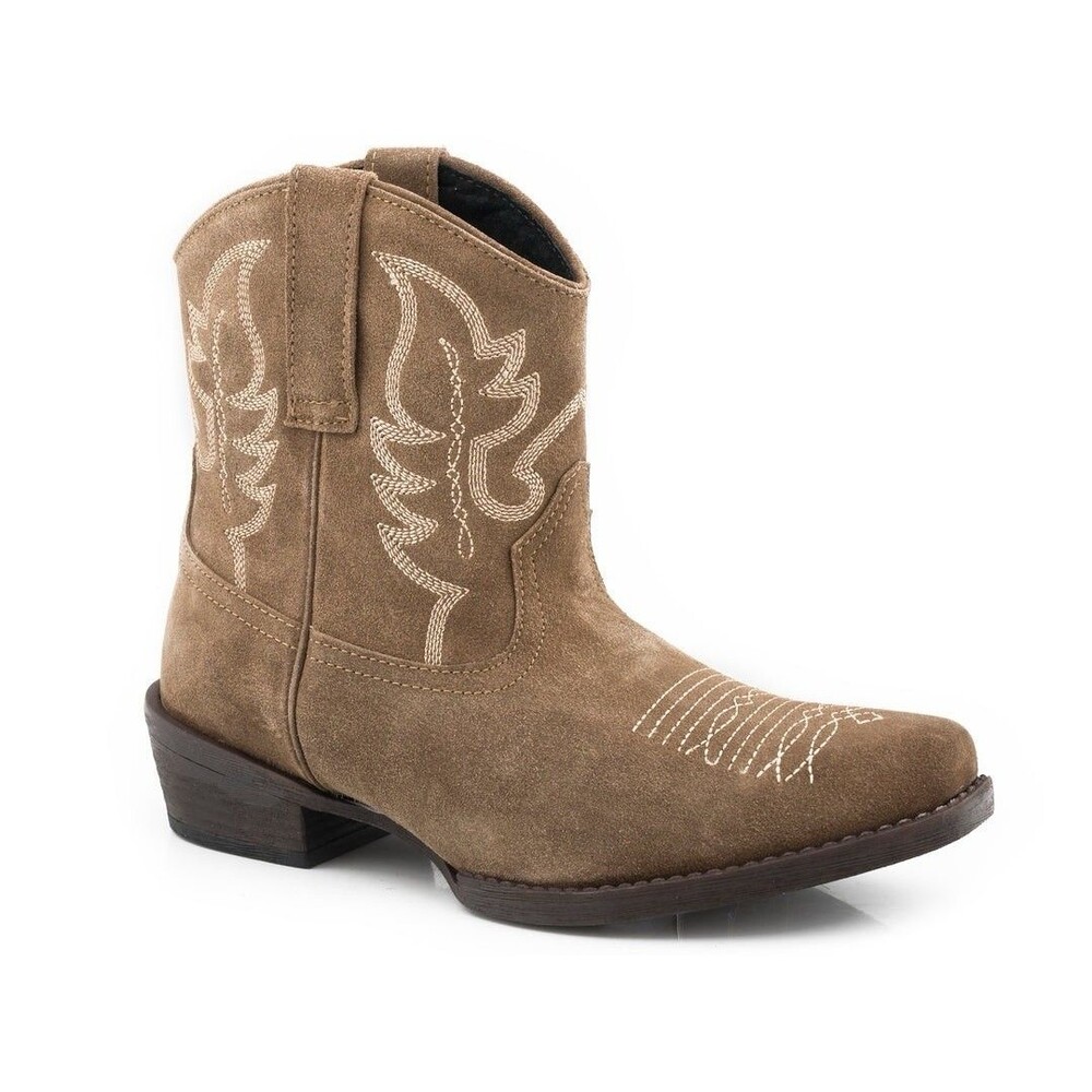 Roper 7.5 Women's Dusty II Tan Brown Cow Suede Western Booties Snip Toe NIB